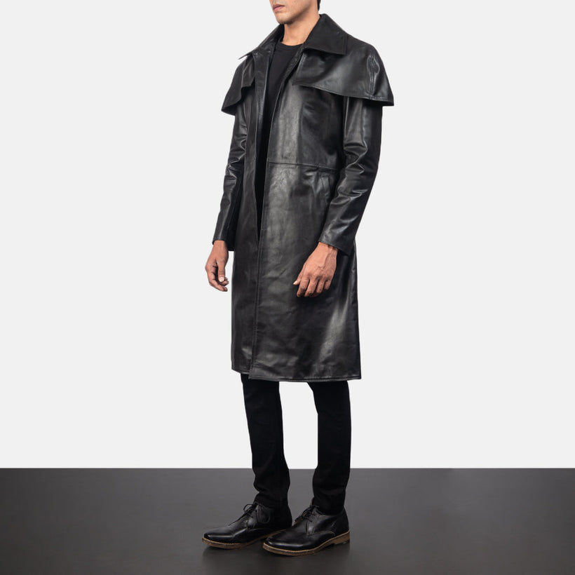 Classic Fekete Leather Duster férfi