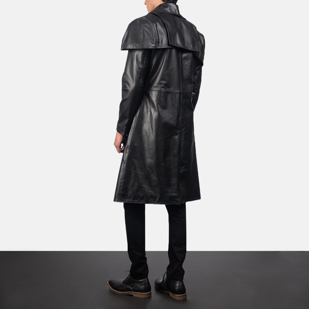 
Classic Fekete Leather Duster Férfi - Oldalnézet az ergonomikus ujjkialakítással