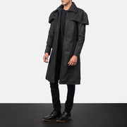 
Distressed Black Sheepskin Snuffed Trench Coat - Hátulnézet precíz vállilleszkedéssel és tiszta szegéllyel