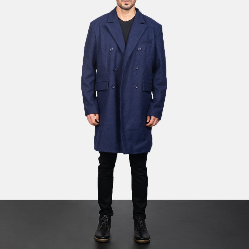 Claud Blue Wool Double-Breasted Coat férfi