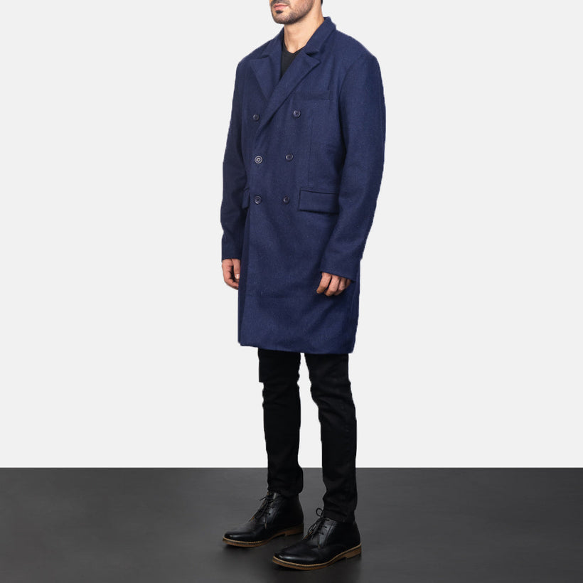 Claud Blue Wool Double-Breasted Coat férfi