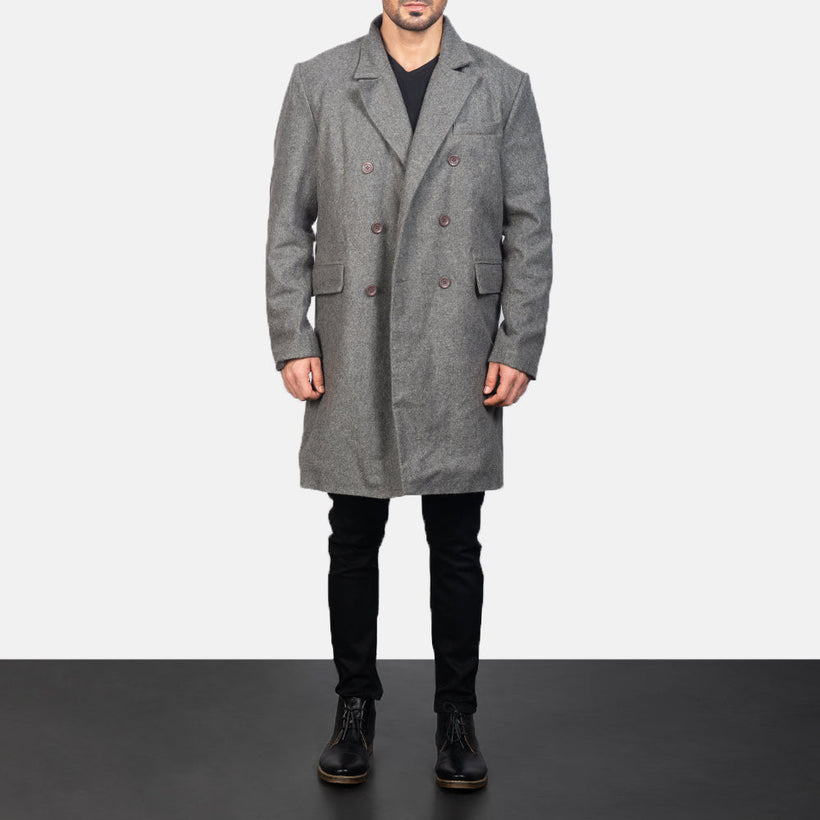 Claud Grey Wool Double-Breasted Coat férfi