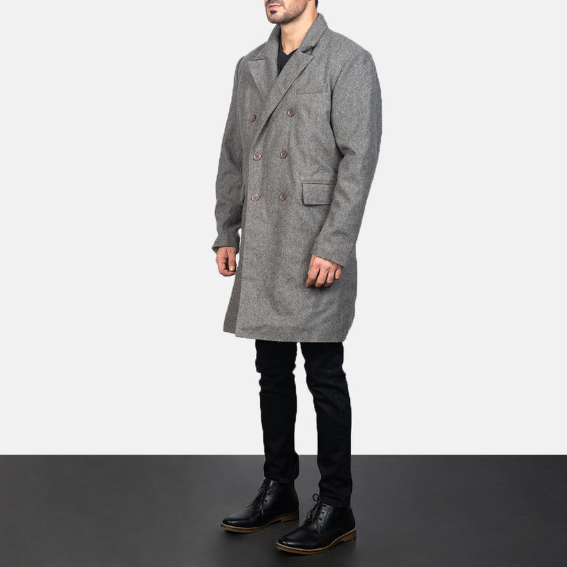 Claud Grey Wool Double-Breasted Coat férfi