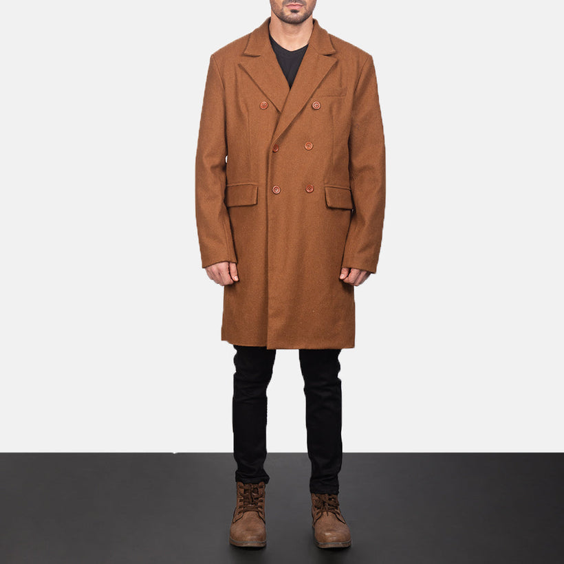Claud Khaki Wool Double-Breasted Coat férfi