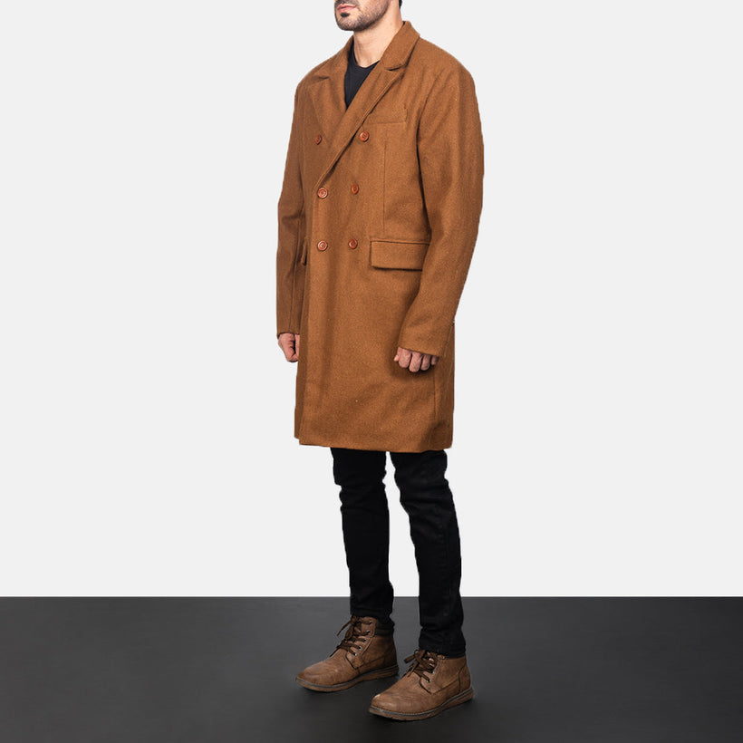 Claud Khaki Wool Double-Breasted Coat férfi