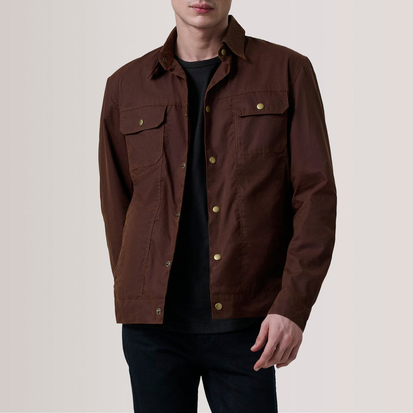 Colberto Barna Waxed Canvas Trucker Bőrdzseki férfi
