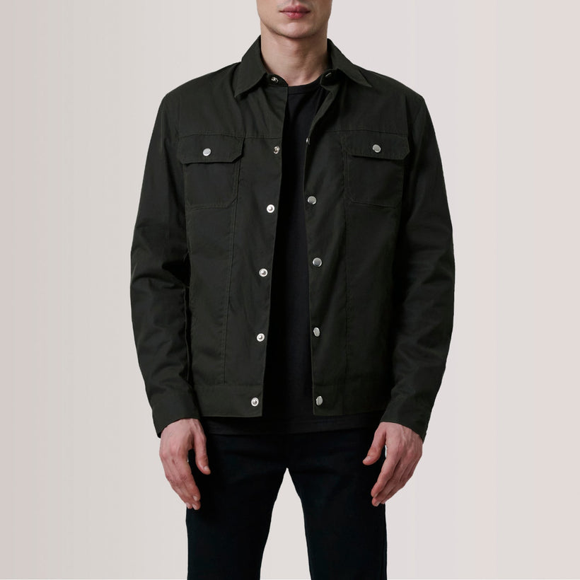 Colberto Olive Waxed Canvas Trucker Bőrdzseki férfi
