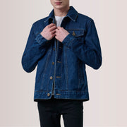 
Conard Dark Kék Denim Trucker Bőrdzseki Férfi For Men in Dark Blue Full-Grain Leather - Elölnézet & testre szabott sziluett | Online vásárlás