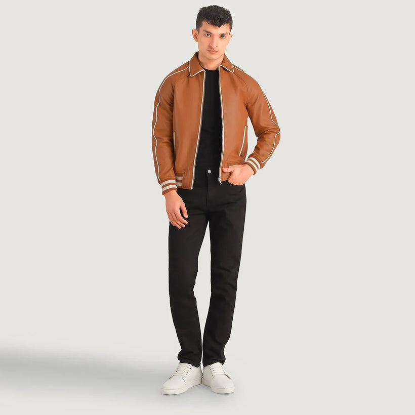 Cooper Világosbarna Barna Leather Varsity Bőrdzseki Férfi