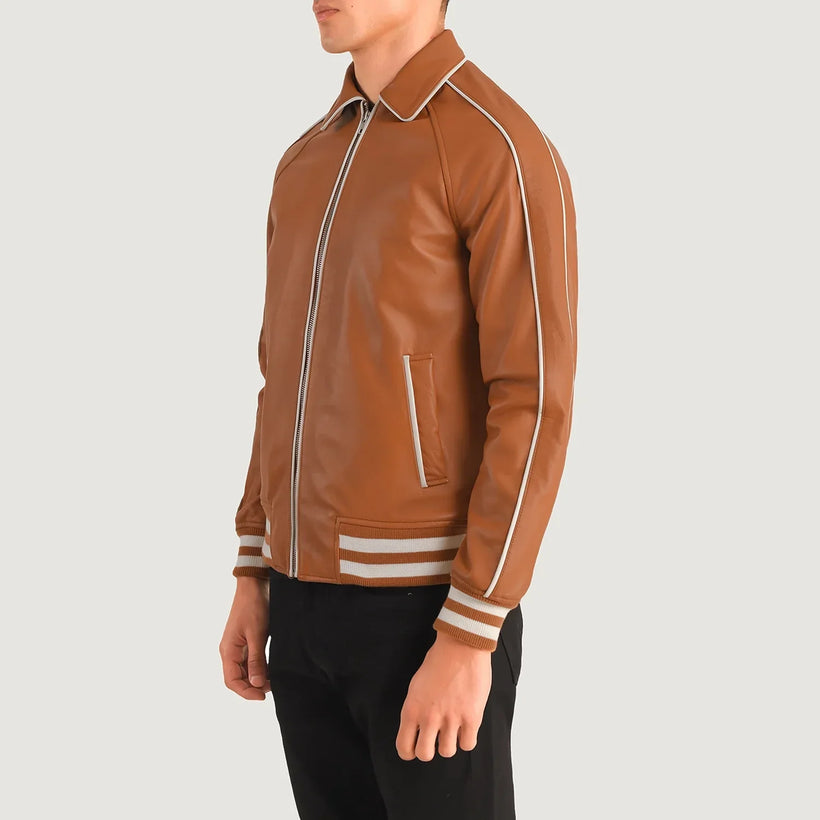 Cooper Világosbarna Barna Leather Varsity Bőrdzseki Férfi