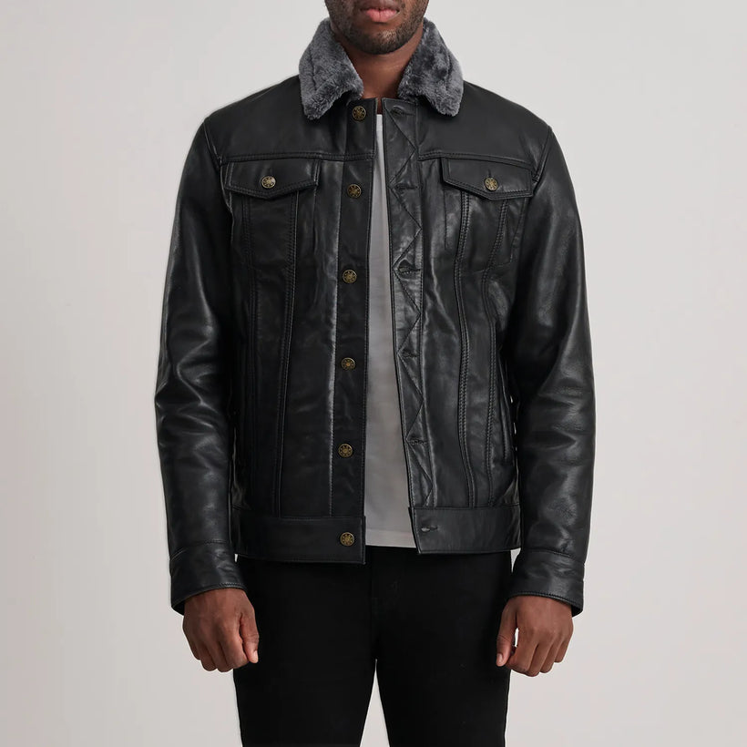 Dallis Fekete Leather Shearling Trucker Bőrdzseki Férfi