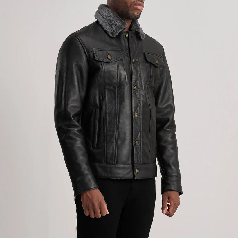 Dallis Fekete Leather Shearling Trucker Bőrdzseki Férfi