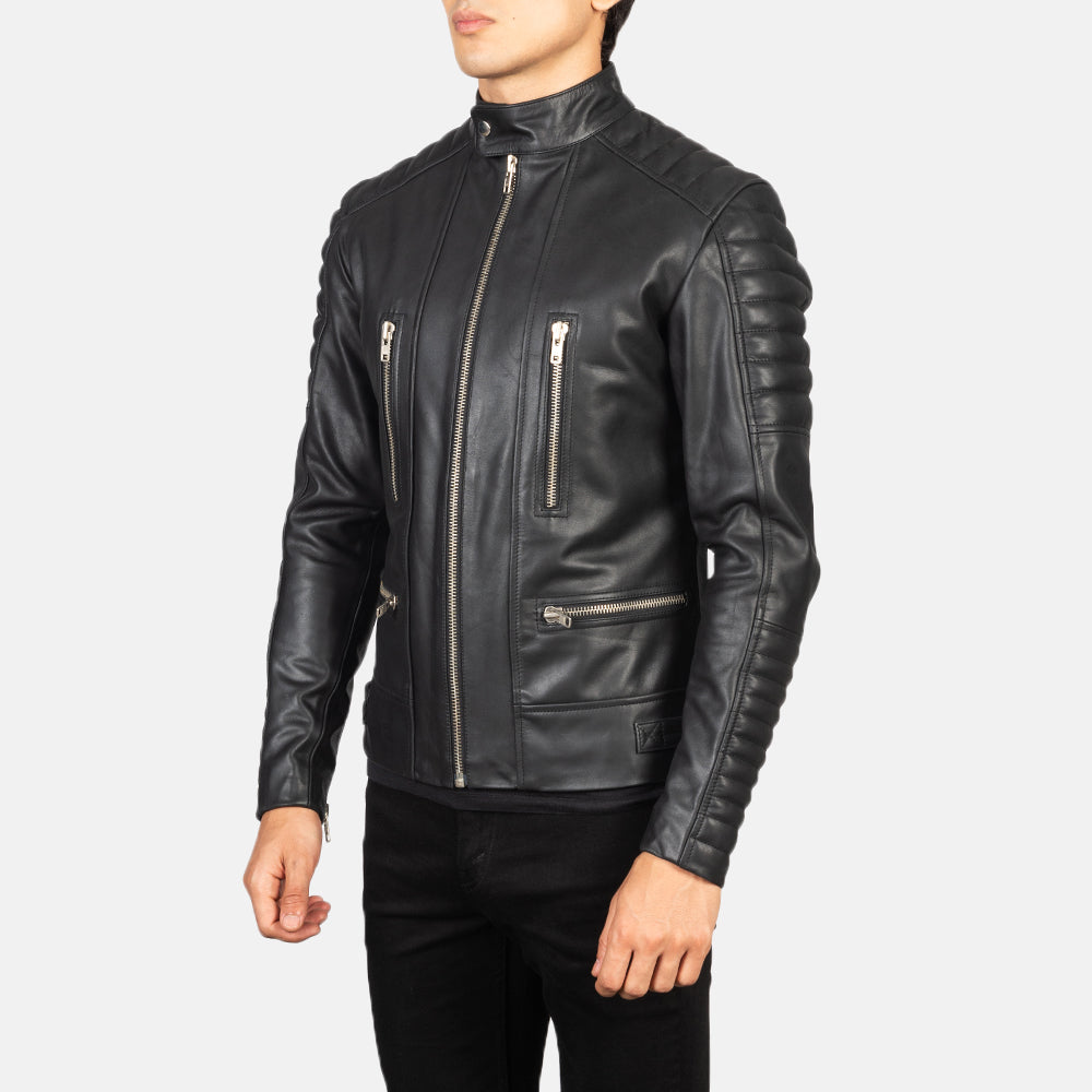 
Grey Sheepskin Suede Biker Jacket - Hátulnézet precíz vállilleszkedéssel és tiszta szegéllyel