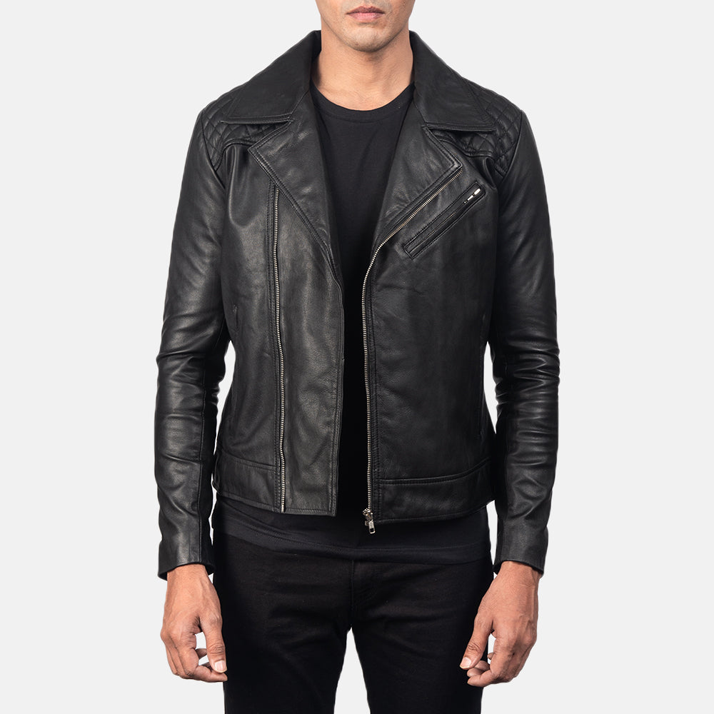Danny Quilted Brown Leather Biker Jacket in Distressed Brown Goatskin Leather - Elölnézet & testre szabott sziluett | Online vásárlás