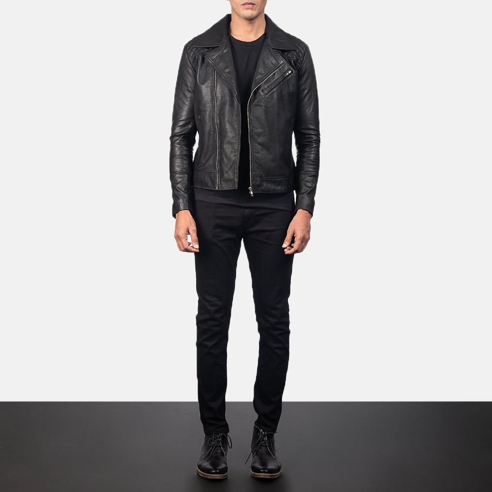 Közeli részlet of Notch & Zipper Hardware on Danny Quilted Brown Leather Biker Jacket