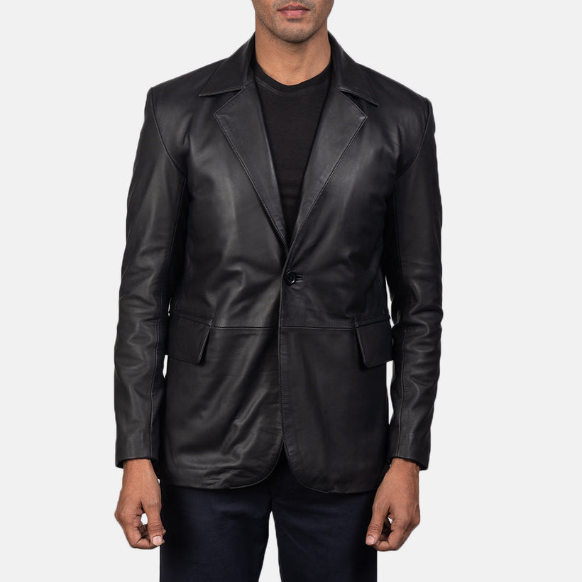 Daron Fekete Leather Blazer férfi