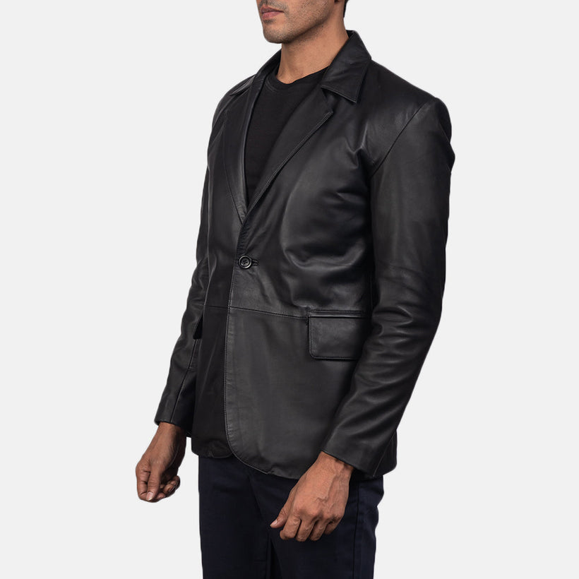 Daron Fekete Leather Blazer férfi