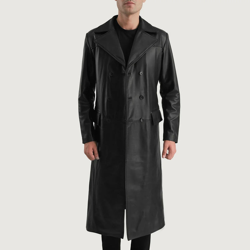 Delmar Fekete Leather Double-Breasted Coat férfi