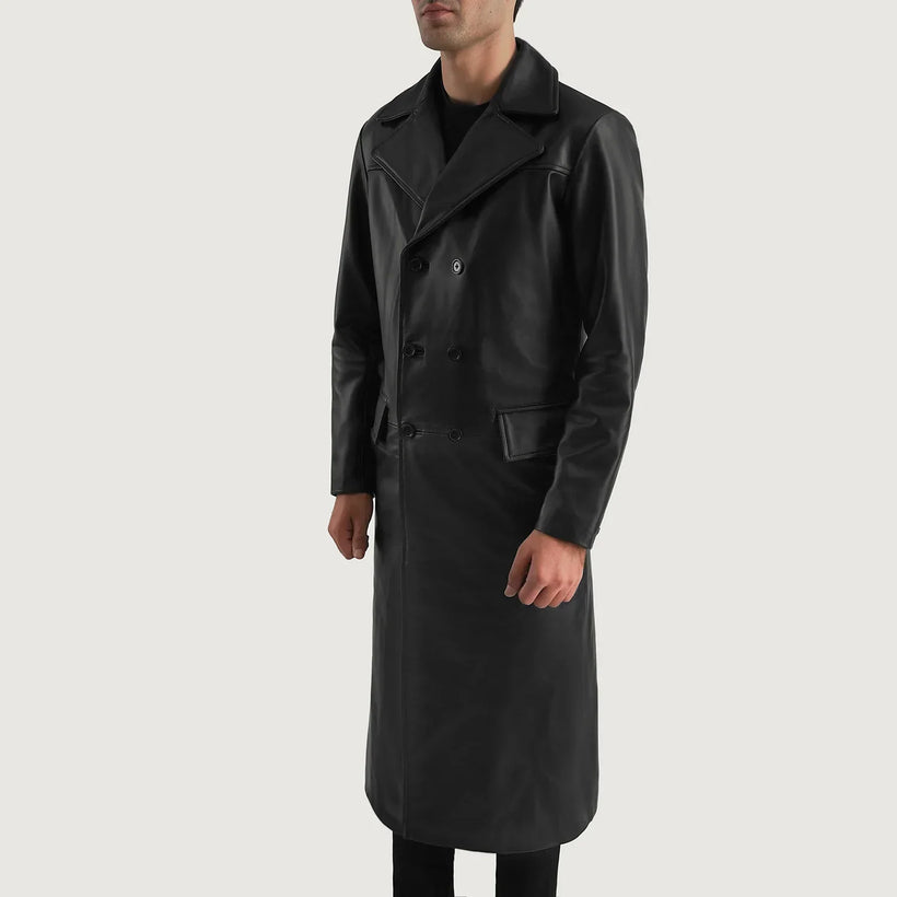 Delmar Fekete Leather Double-Breasted Coat férfi