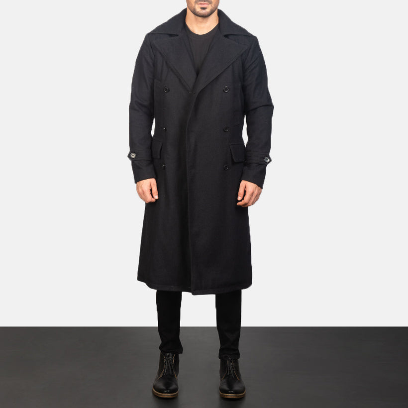 Detective Fekete Wool Bőrkabát Férfi