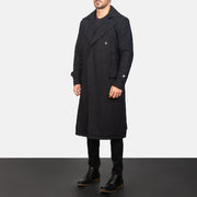 
Black Synthetic Wool Trench Coat - Hátulnézet precíz vállilleszkedéssel és tiszta szegéllyel