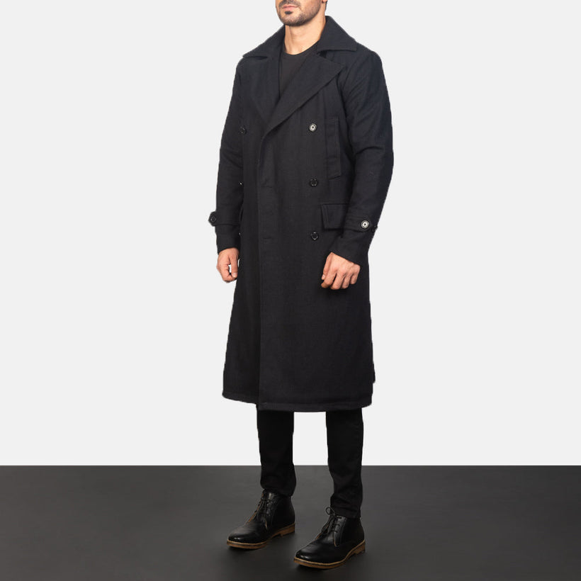 Detective Fekete Wool Bőrkabát Férfi