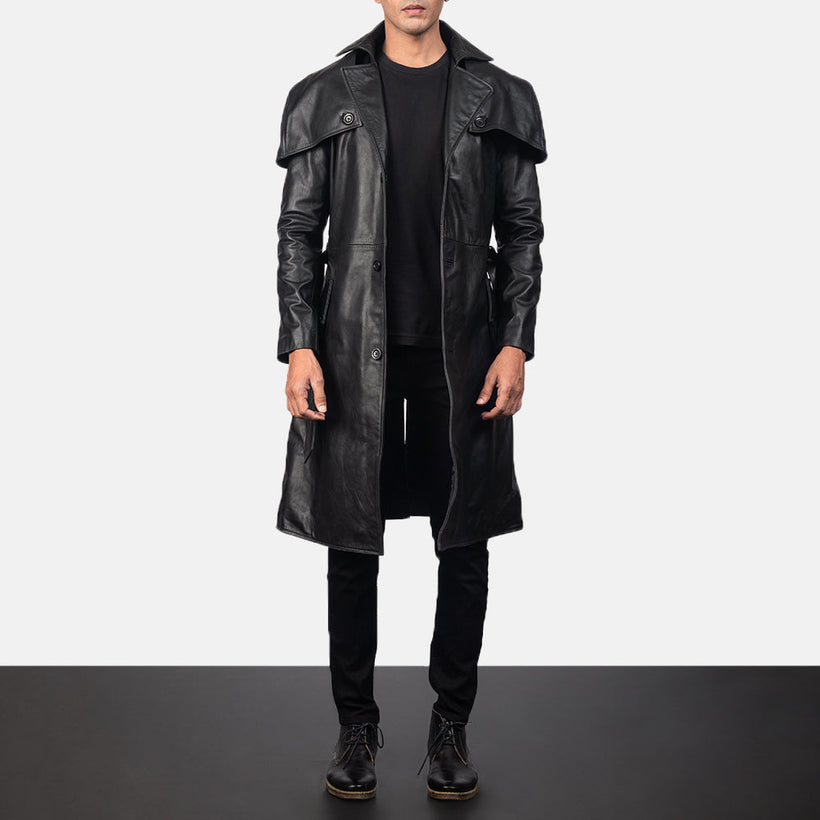 Deux Fekete Leather Duster Férfi