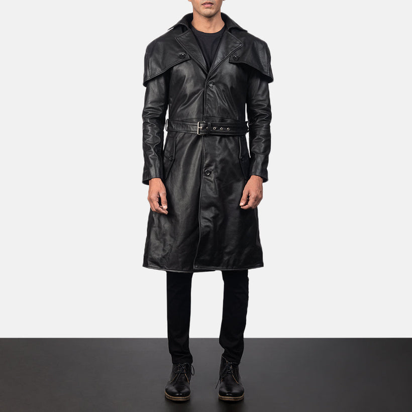 Deux Fekete Leather Duster Férfi