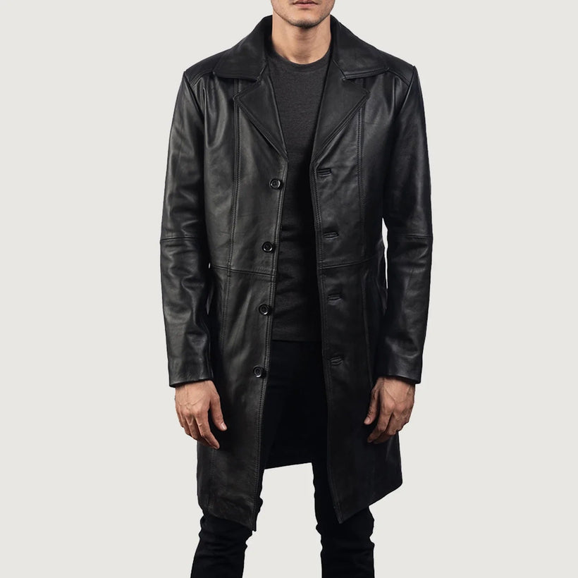 Don Long Fekete Leather Coat férfi