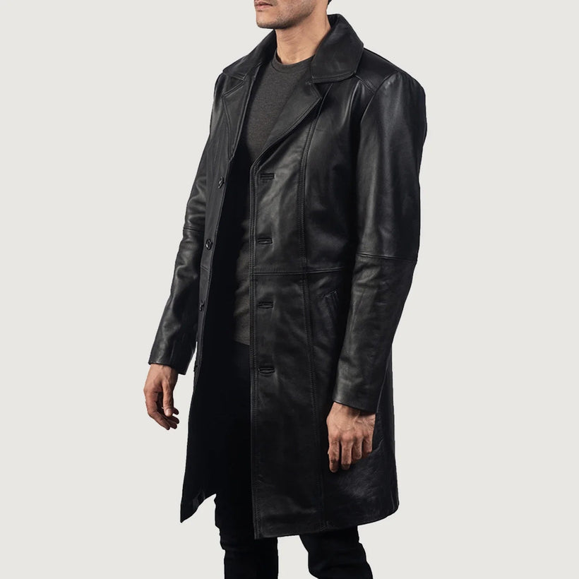 Don Long Fekete Leather Coat férfi