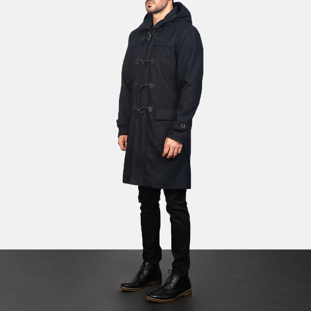 Black Synthetic Wool Trench Coat - Hátulnézet precíz vállilleszkedéssel és tiszta szegéllyel