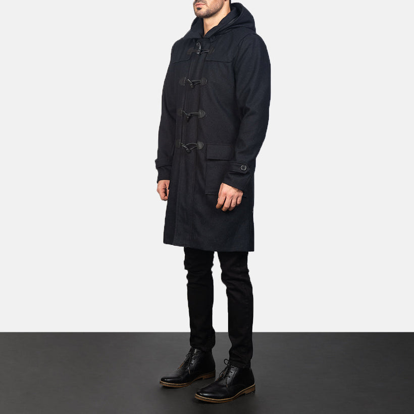 Drake Fekete Wool Hooded Duffle Bőrkabát Férfi