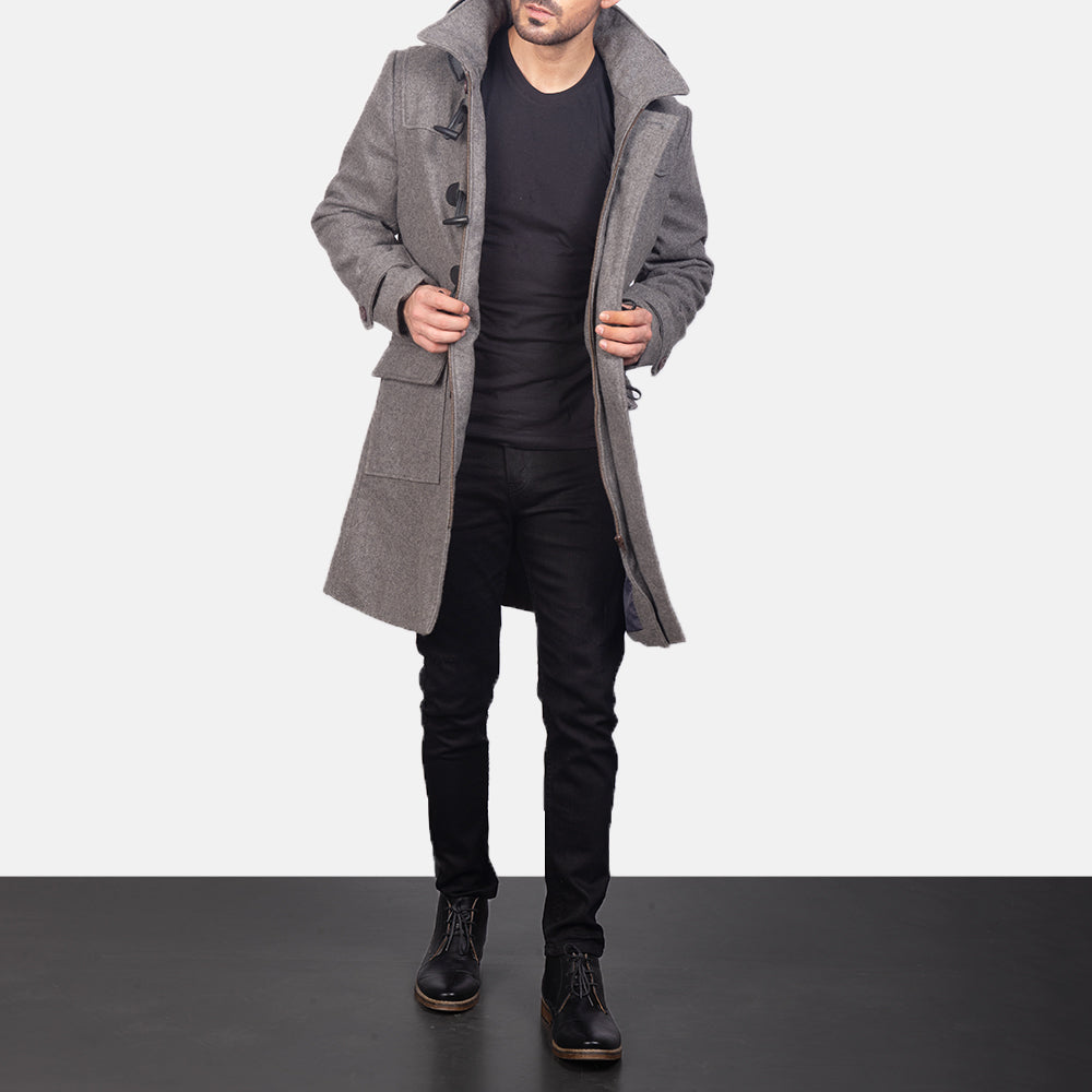 Grey Wool Duffle Coat in Grey Synthetic Wool - Elölnézet & testre szabott sziluett | Online vásárlás