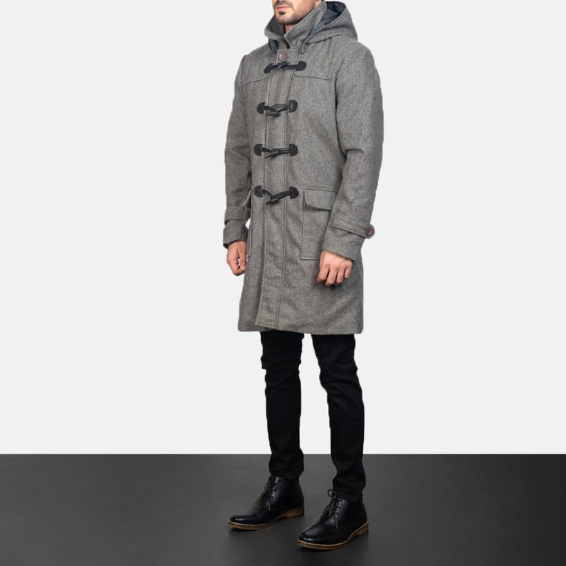 Drake Grey Wool Hooded Duffle Bőrkabát Férfi