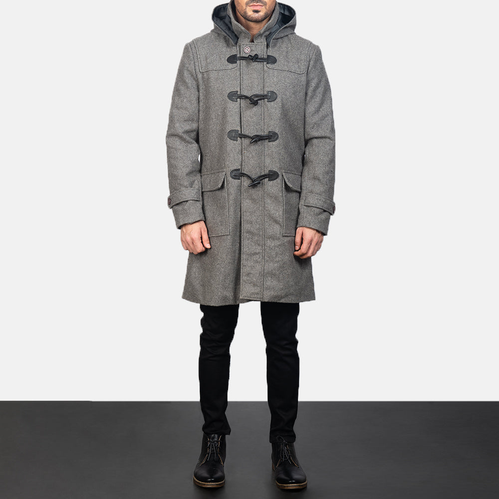 Grey Wool Duffle Coat - Oldalnézet az ergonomikus ujjkialakítással