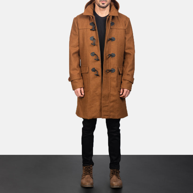 Drake Khaki Wool Hooded Duffle Bőrkabát Férfi
