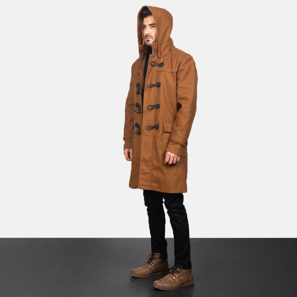 
Khaki Synthetic Wool Trench Coat - Hátulnézet precíz vállilleszkedéssel és tiszta szegéllyel