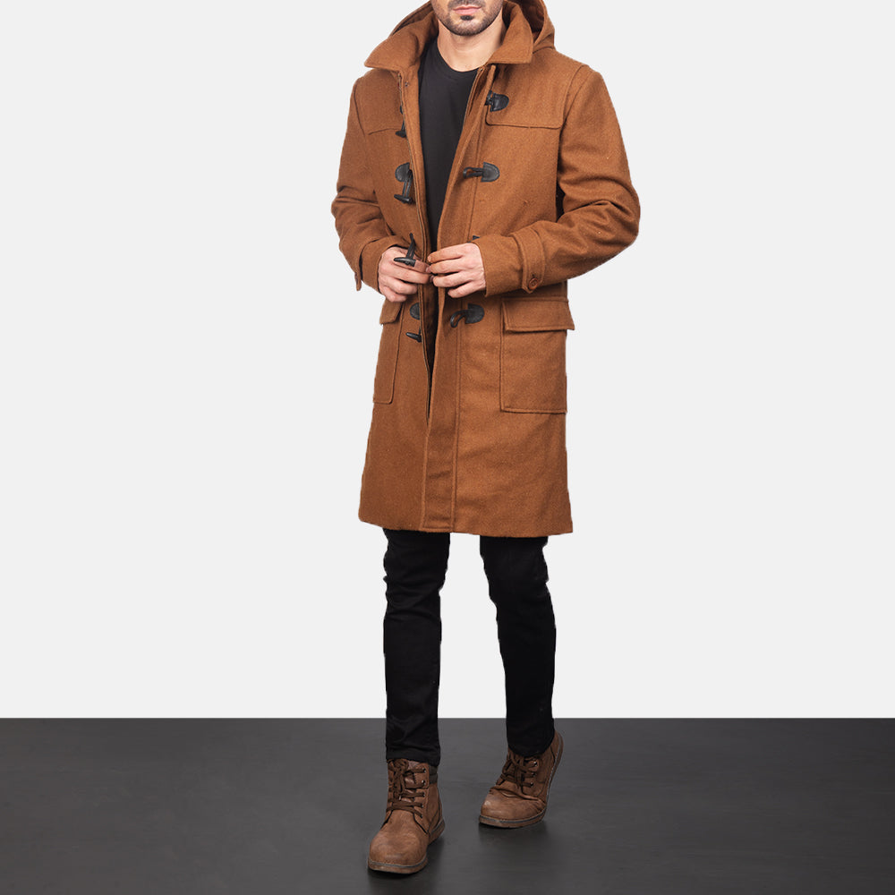 Drake Khaki Wool Duffle Coat - Oldalnézet az ergonomikus ujjkialakítással