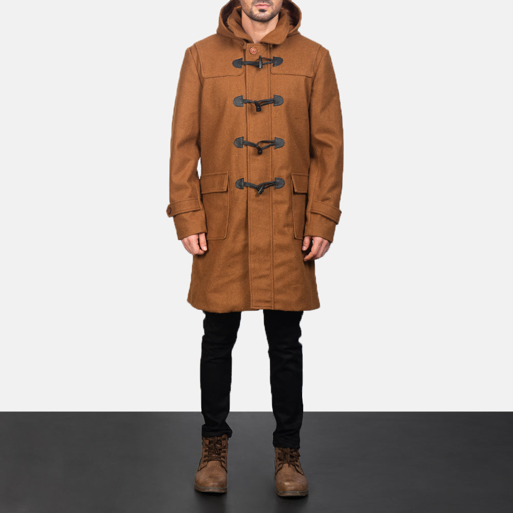 
Közeli részlet of Shirt with Removable Hood & Toggle Buttons with Placket & Zipper Hardware on Drake Khaki Wool Duffle Coat