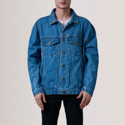 
Dark Blue Full-Grain leather Jacket - Hátulnézet precíz vállilleszkedéssel és tiszta szegéllyel