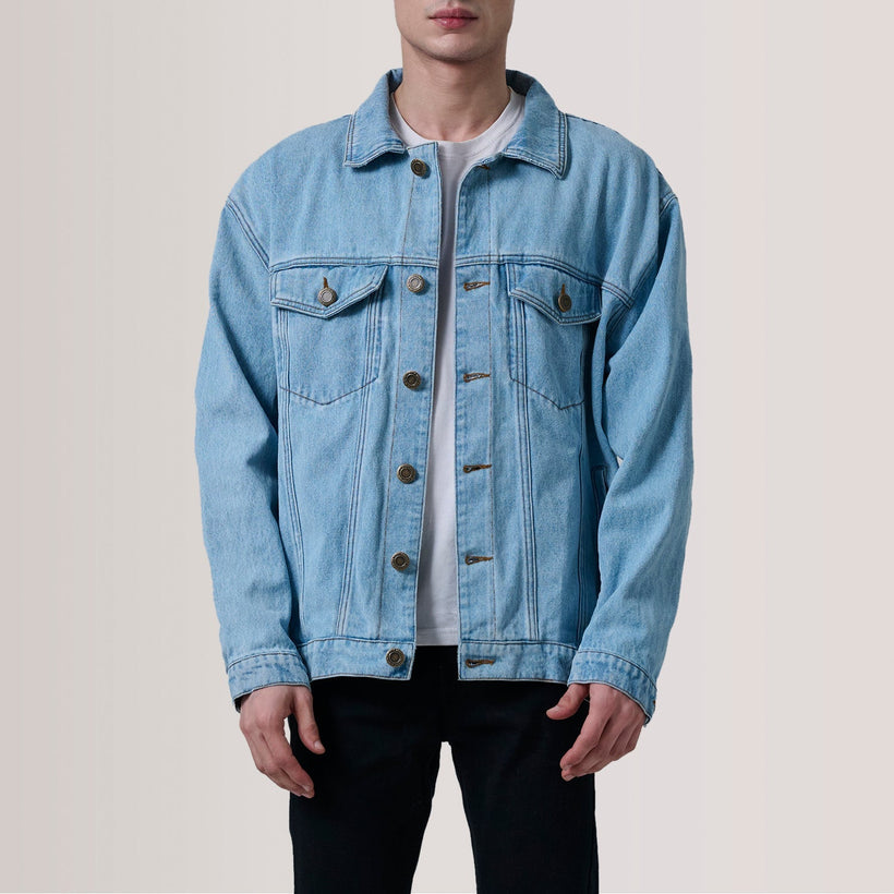 Eddie Light Kék Oversized Denim Trucker Bőrdzseki Férfi