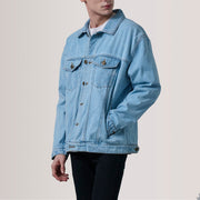 
Eddie Light Kék Oversized Denim Trucker Bőrdzseki Férfi For Men - Oldalnézet az ergonomikus ujjkialakítással