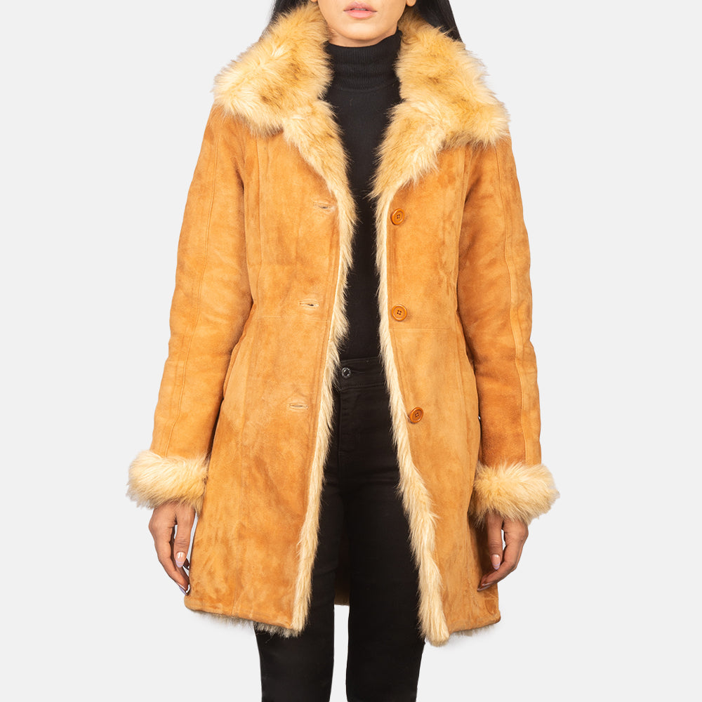 
Erica Beige Leather Coat in Distressed Beige Goatskin Suede - Elölnézet & testre szabott sziluett | Online vásárlás