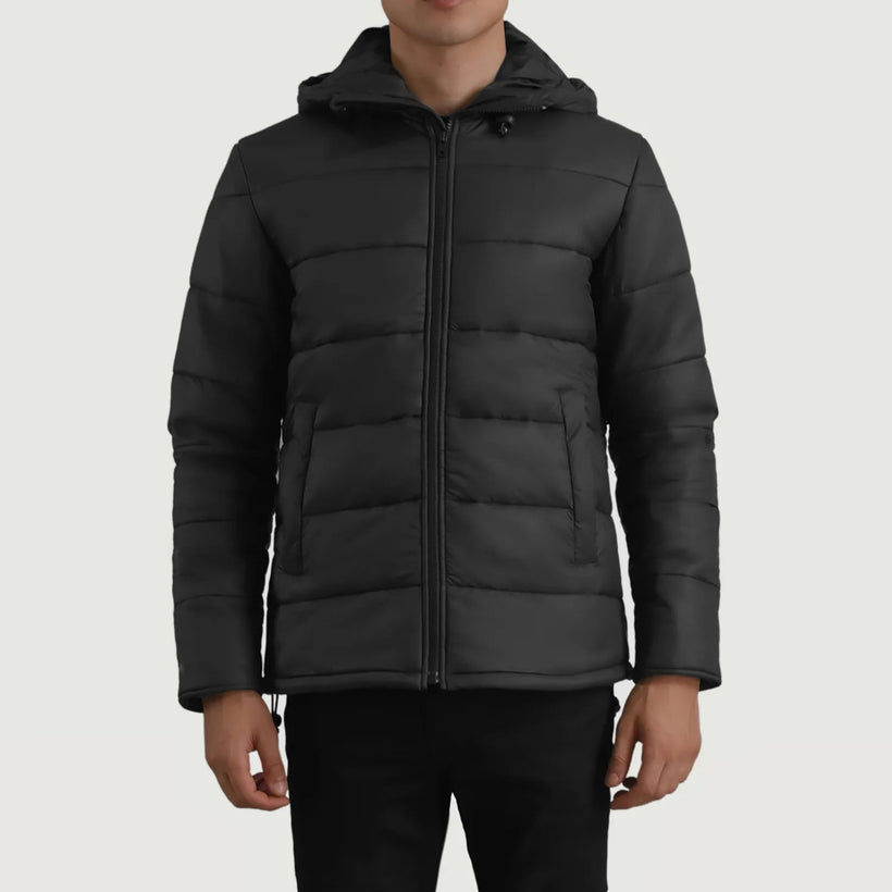 Erico Fekete Hooded Puffer Bőrdzseki Férfi