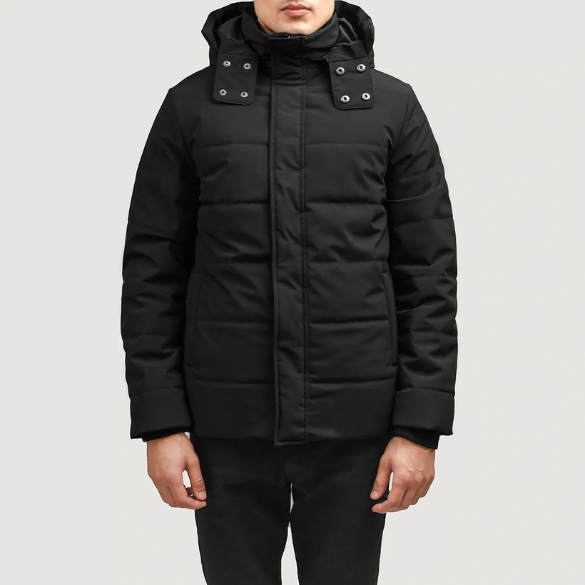 Exton Fekete Hooded Down Puffer Bőrdzseki Férfi
