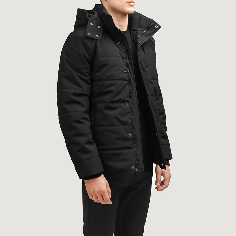 Exton Fekete Hooded Down Puffer Bőrdzseki Férfi