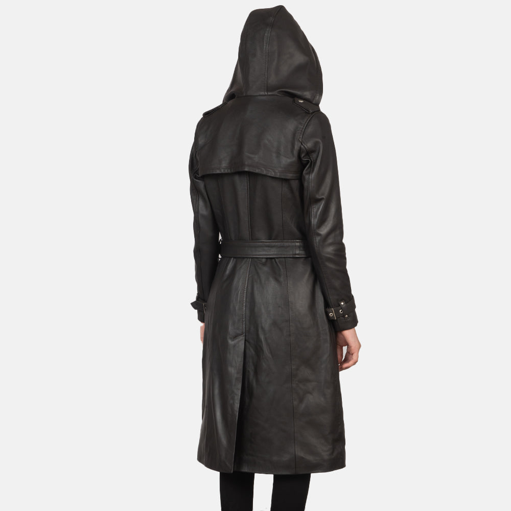 
Közeli részlet of Hooded & Button + Belt Hardware on Fixon Hooded Barna Bőr Viharkabát Női