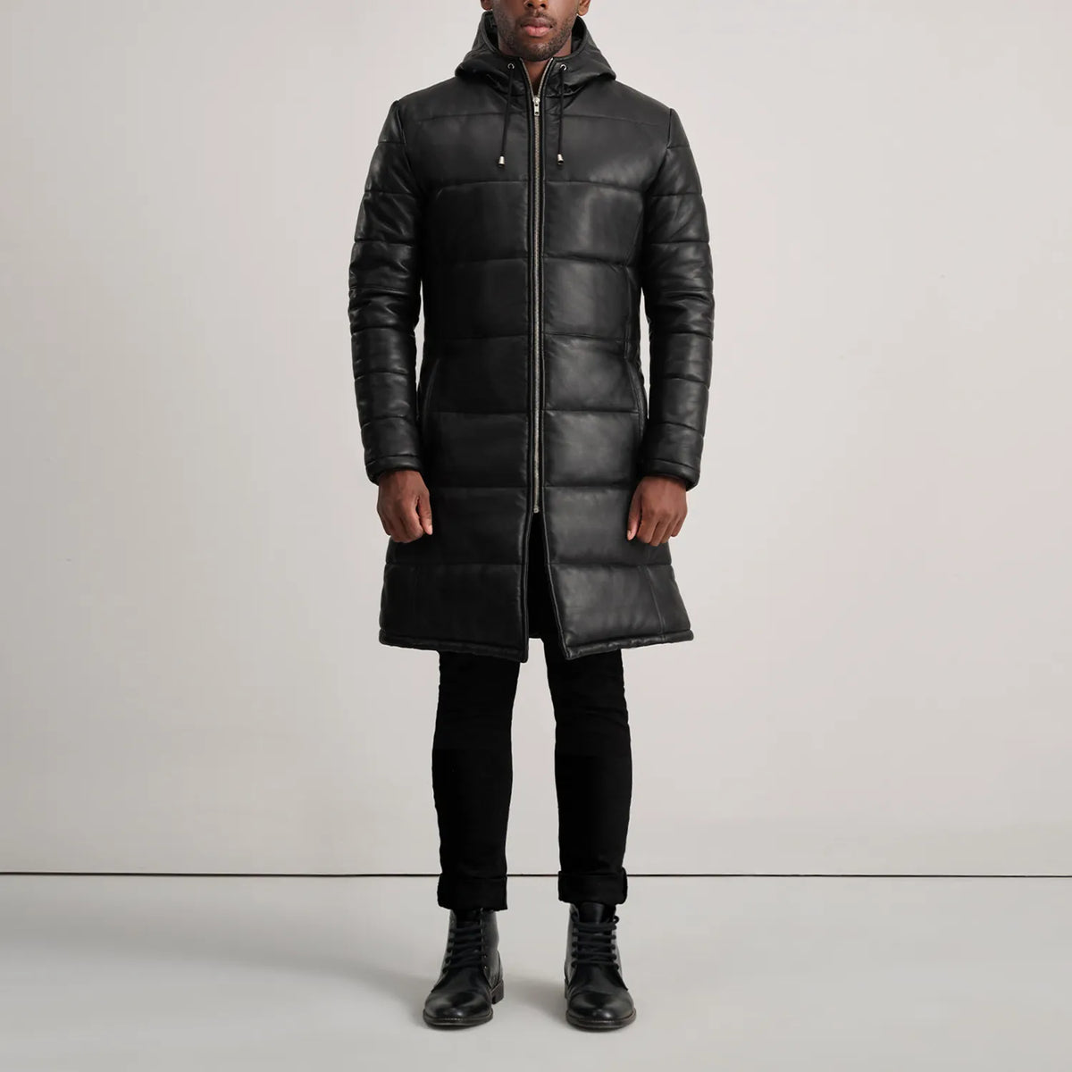 
Floyd Tan Hooded Leather Puffer Coat - Oldalnézet az ergonomikus ujjkialakítással