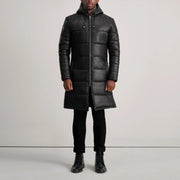 
Floyd Tan Hooded Leather Puffer Coat - Oldalnézet az ergonomikus ujjkialakítással
