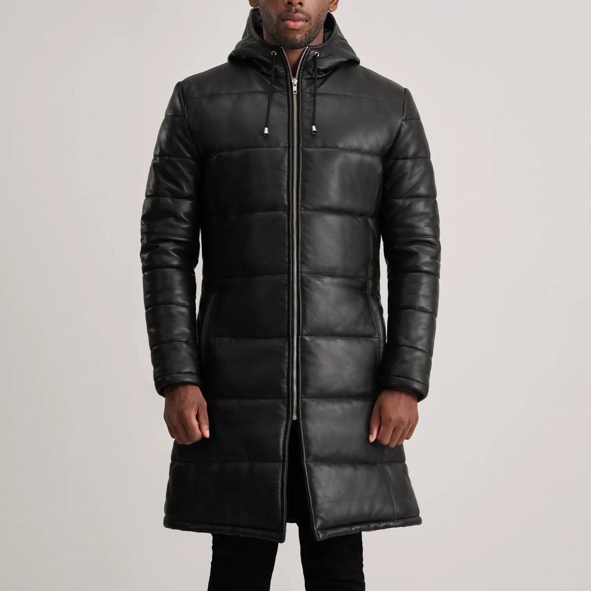 
Közeli részlet of Hooded & Zipper Hardware on Floyd Tan Hooded Leather Puffer Coat